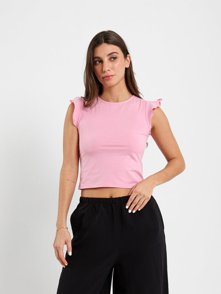 Boat Neck Ruffled Sleeve Top