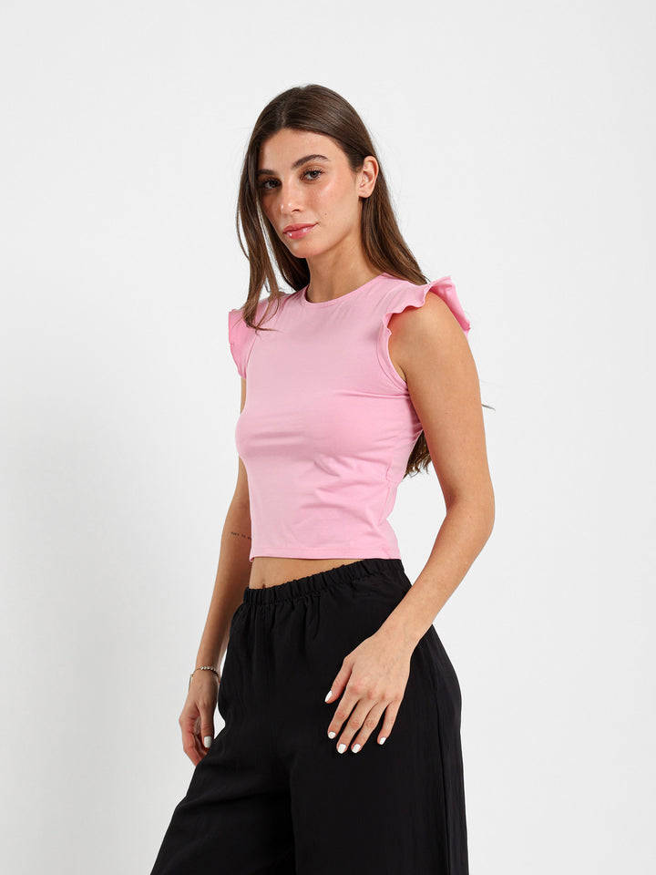 Boat Neck Ruffled Sleeve Top
