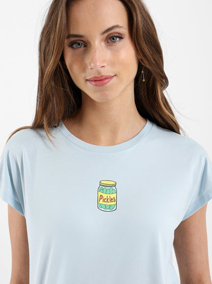 Pickles Print Cap Sleeve T-Shirt