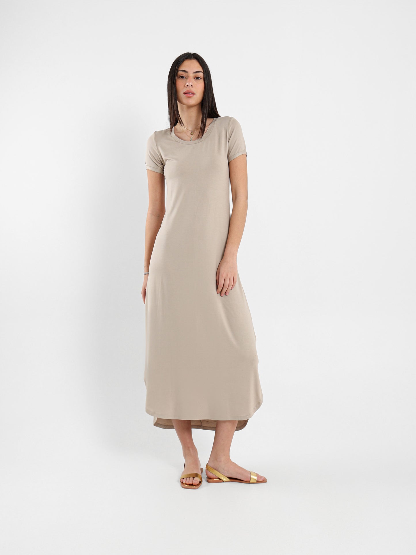 Round Neck Slit Sides Dress