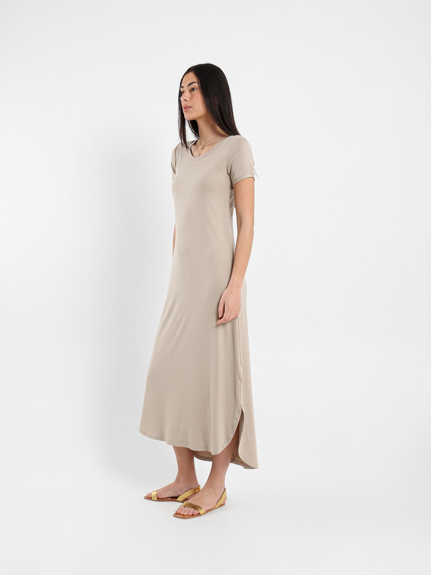 Round Neck Slit Sides Dress