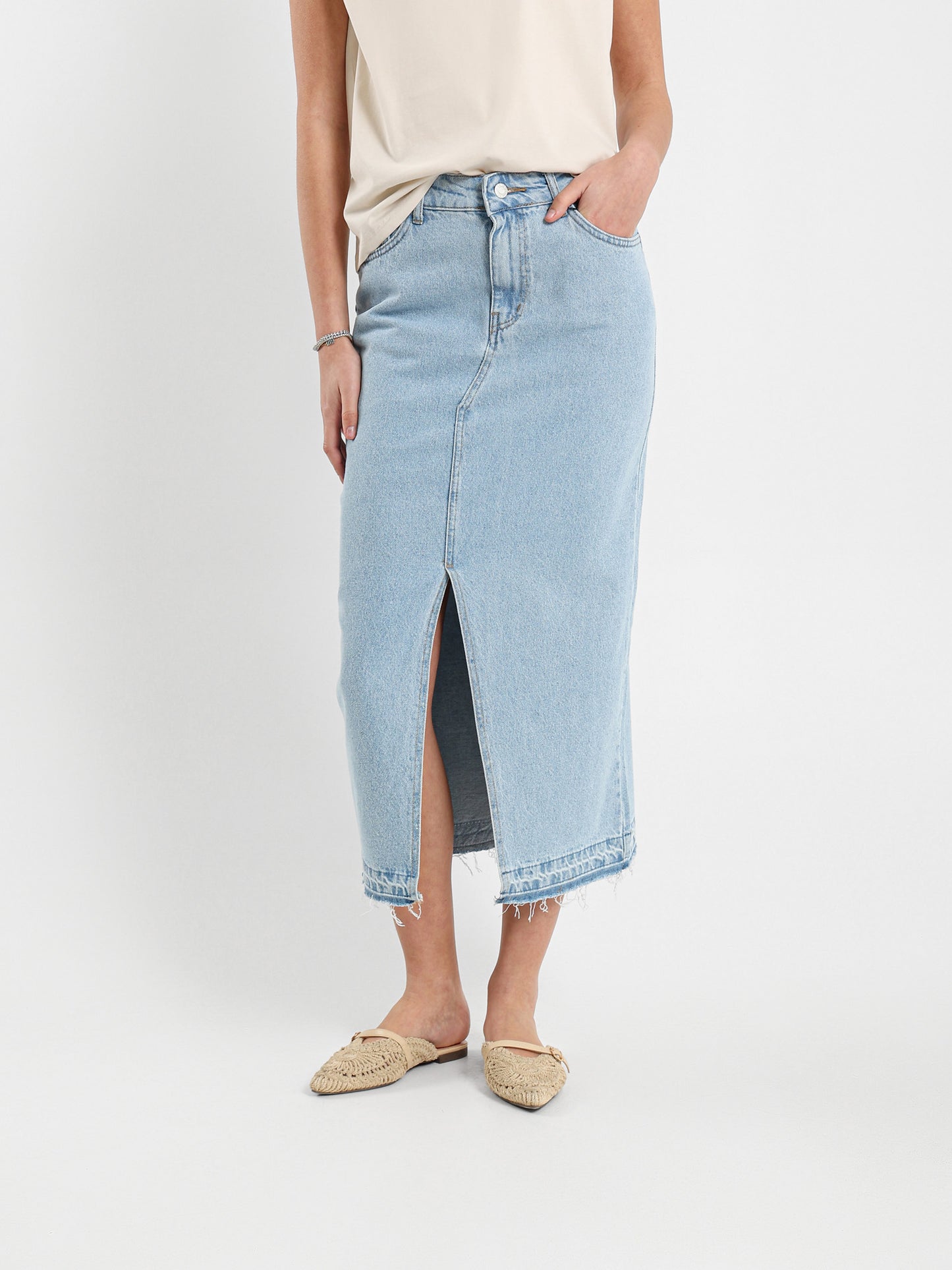 Denim Skirt with Front Slit