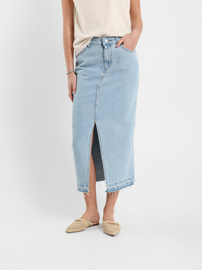 Denim Skirt with Front Slit