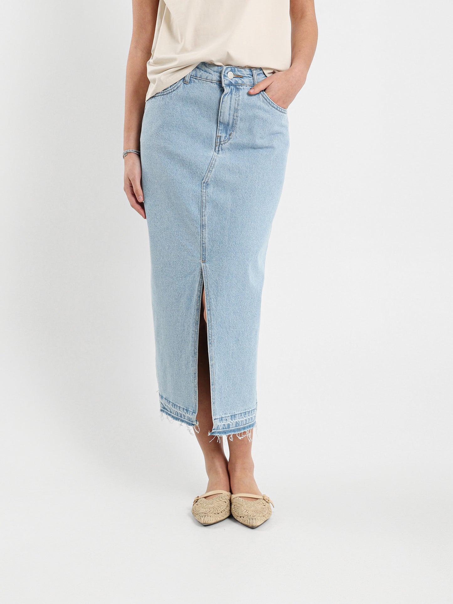 Denim Skirt with Front Slit