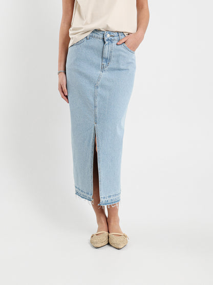 Denim Skirt with Front Slit