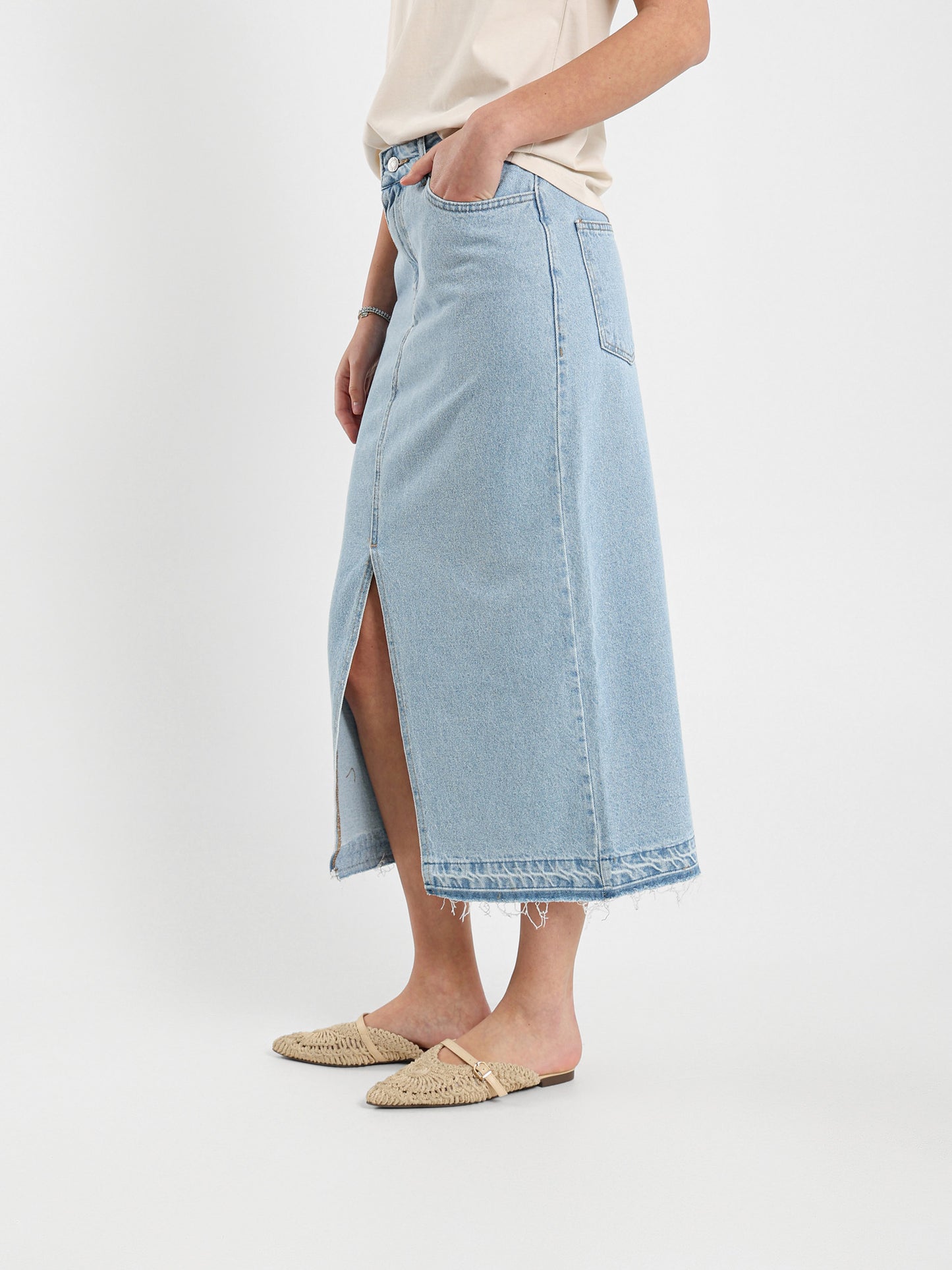 Denim Skirt with Front Slit
