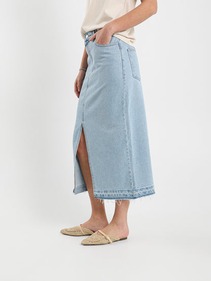 Denim Skirt with Front Slit