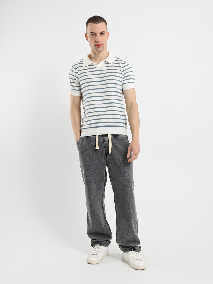 Striped Half Sleeve Polo Shirt
