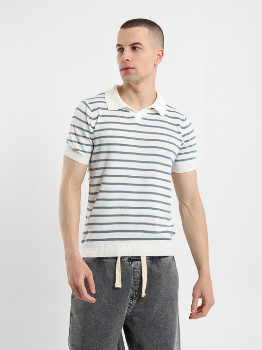 Striped Half Sleeve Polo Shirt