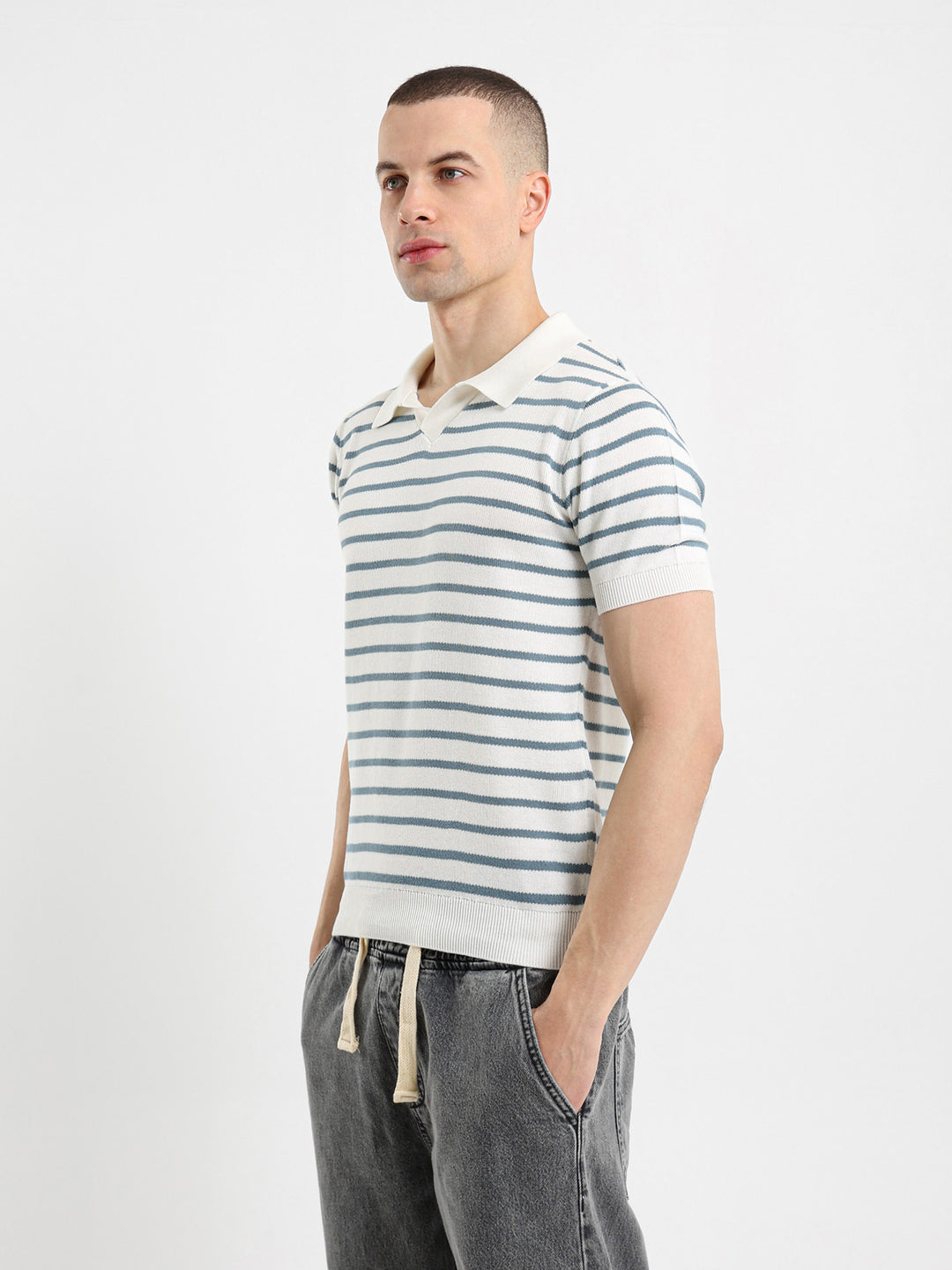 Striped Half Sleeve Polo Shirt