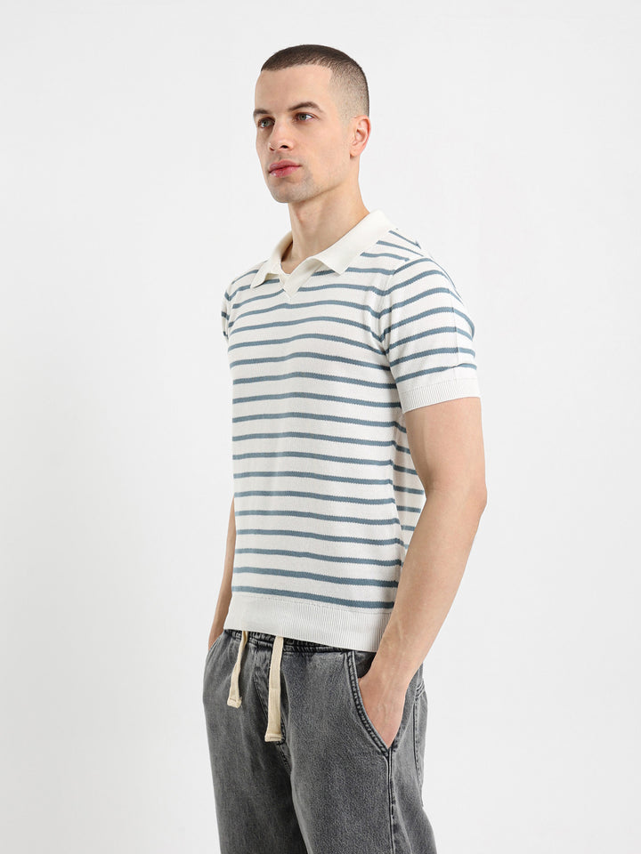 Striped Half Sleeve Polo Shirt