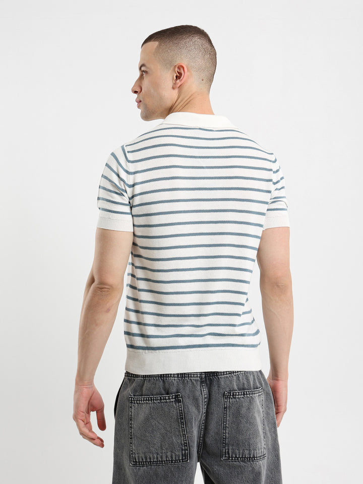 Striped Half Sleeve Polo Shirt