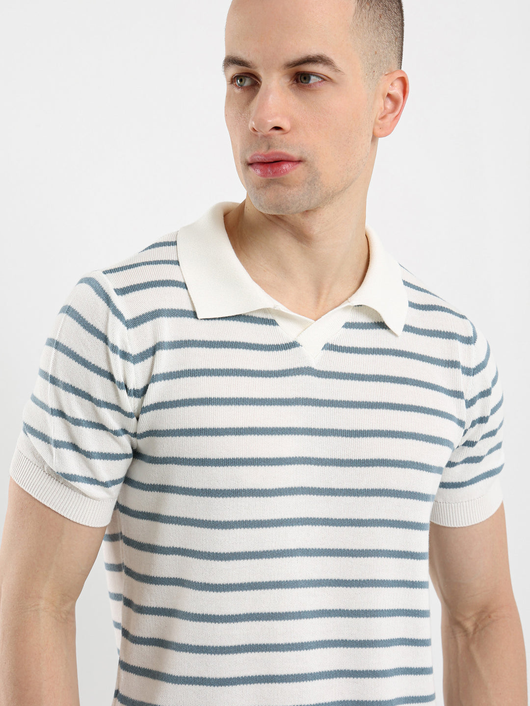 Striped Half Sleeve Polo Shirt