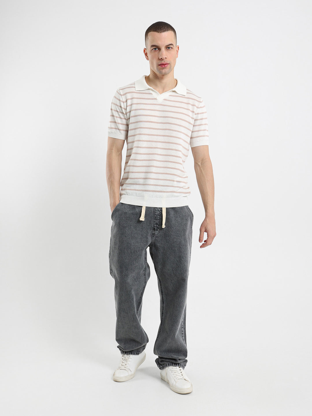Striped Half Sleeve Polo Shirt