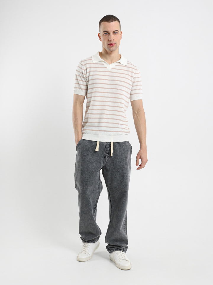 Striped Half Sleeve Polo Shirt