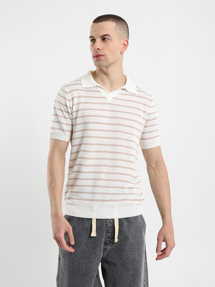 Striped Half Sleeve Polo Shirt