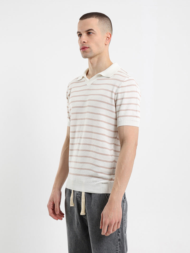 Striped Half Sleeve Polo Shirt