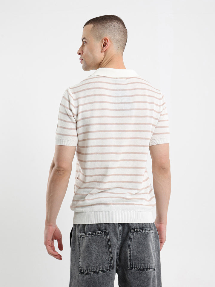 Striped Half Sleeve Polo Shirt