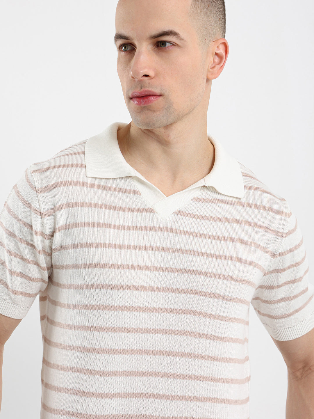 Striped Half Sleeve Polo Shirt