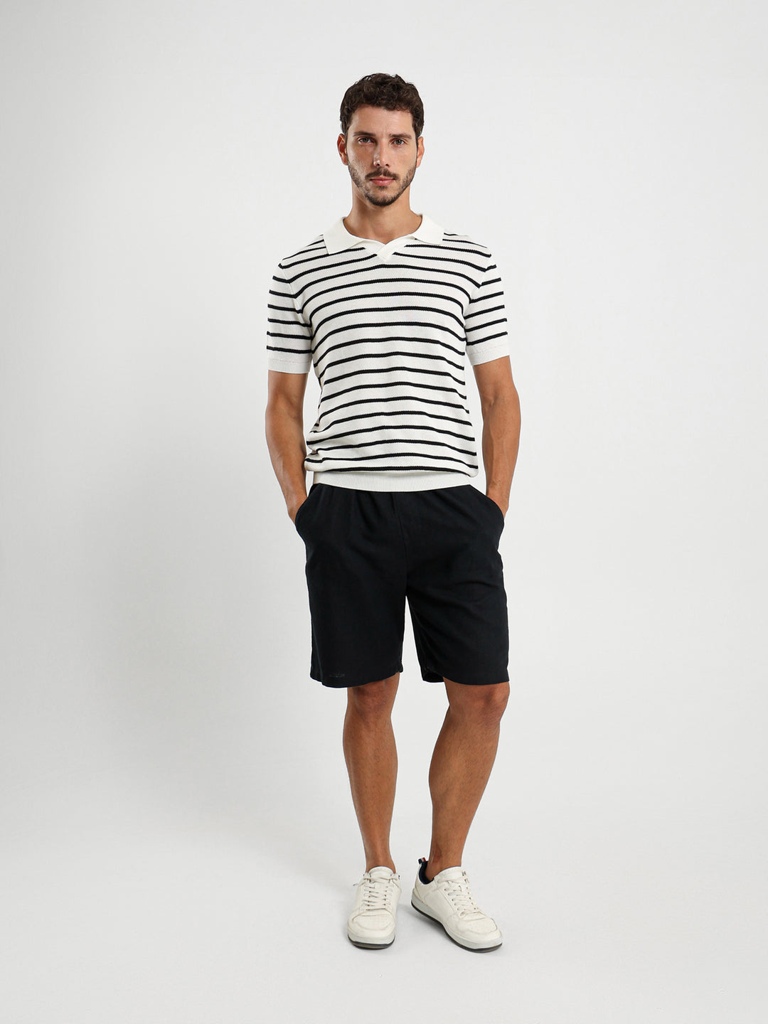 Striped Half Sleeve Polo Shirt