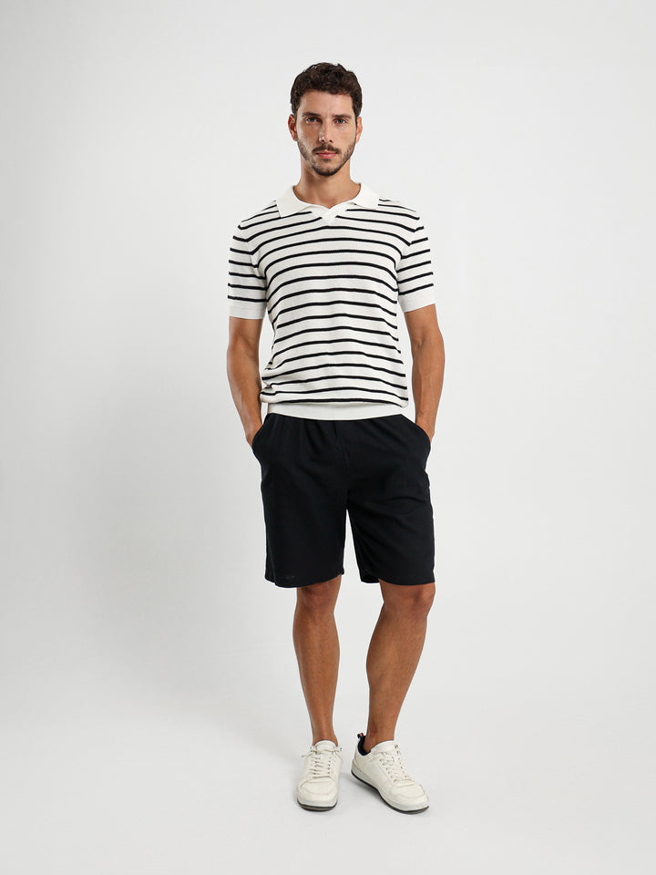 Striped Half Sleeve Polo Shirt
