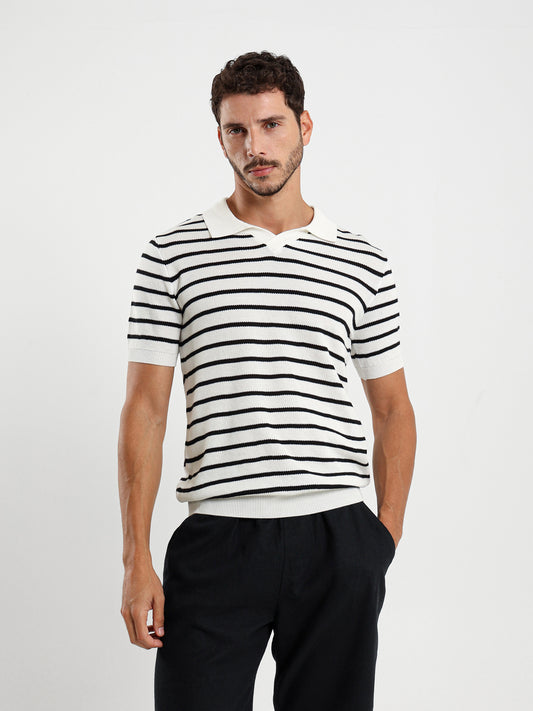 Striped Half Sleeve Polo Shirt