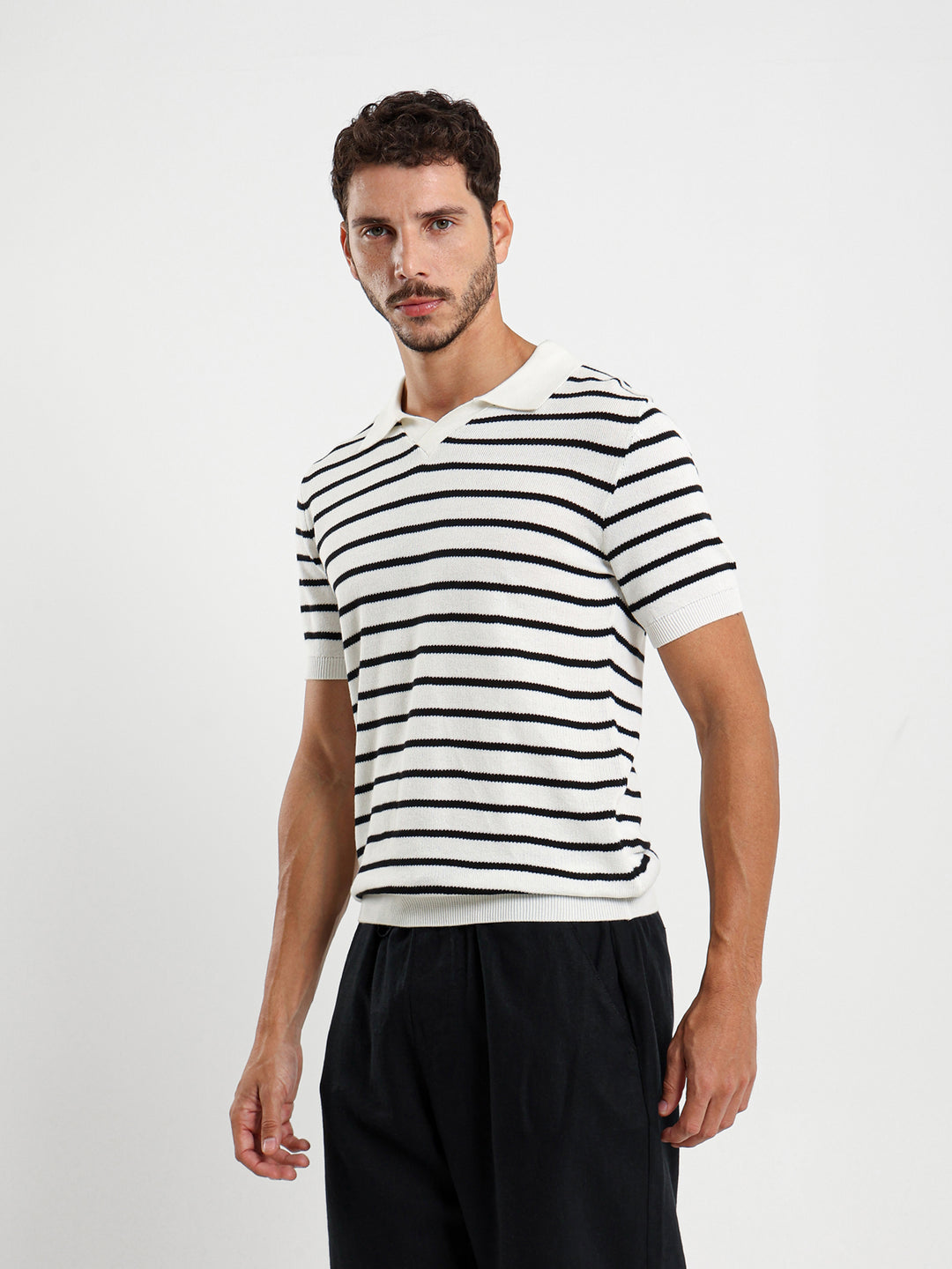 Striped Half Sleeve Polo Shirt