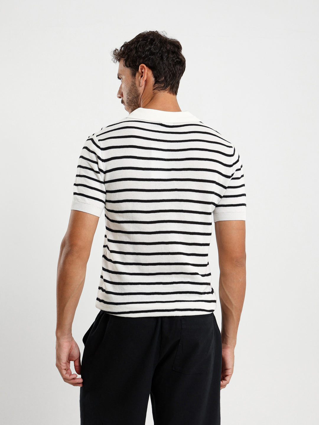 Striped Half Sleeve Polo Shirt