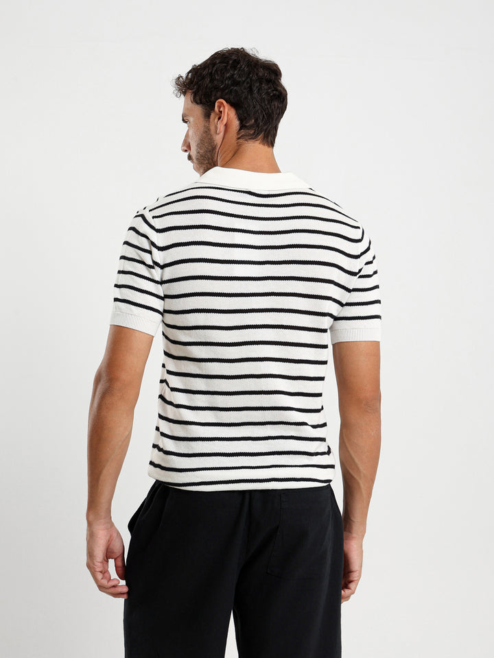 Striped Half Sleeve Polo Shirt