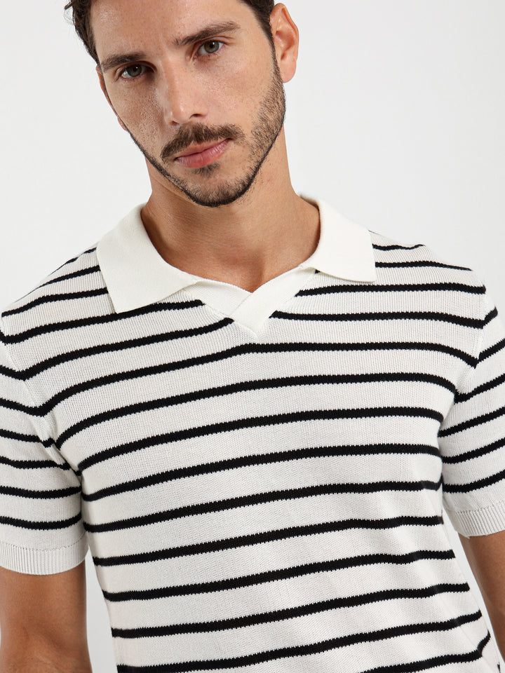 Striped Half Sleeve Polo Shirt