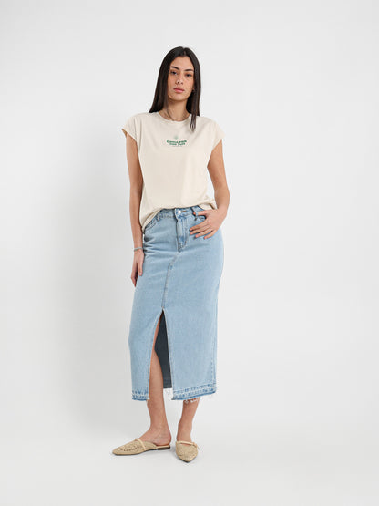 Denim Skirt with Front Slit