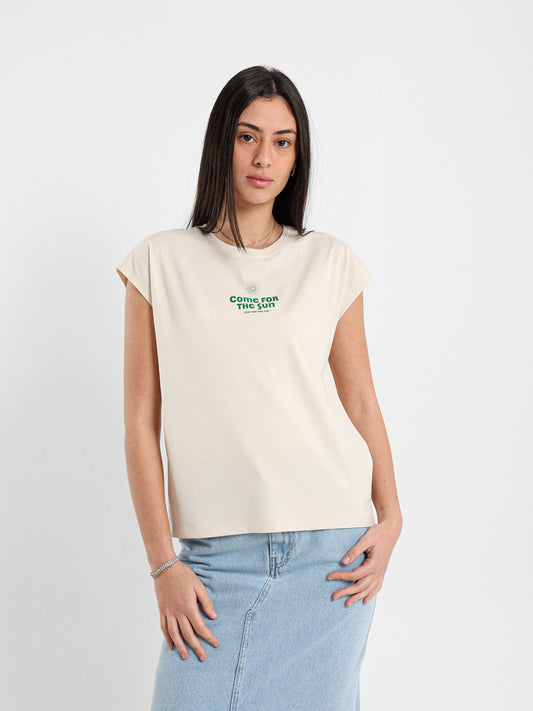 Beaded Flower Cape Sleeve T-Shirt