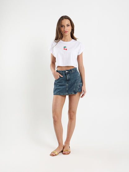 Cherry Embroidered Cropped T-Shirt