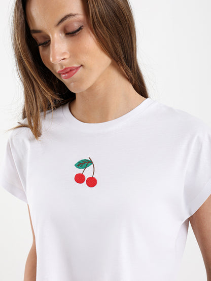 Cherry Embroidered Cropped T-Shirt