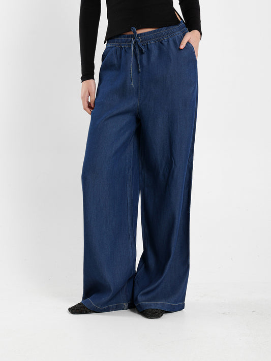 Drawstring Wide-Leg Denim
