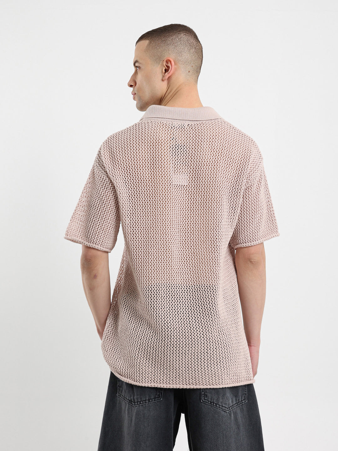 Relaxed Fit Camp Collar Mesh Polo Shirt