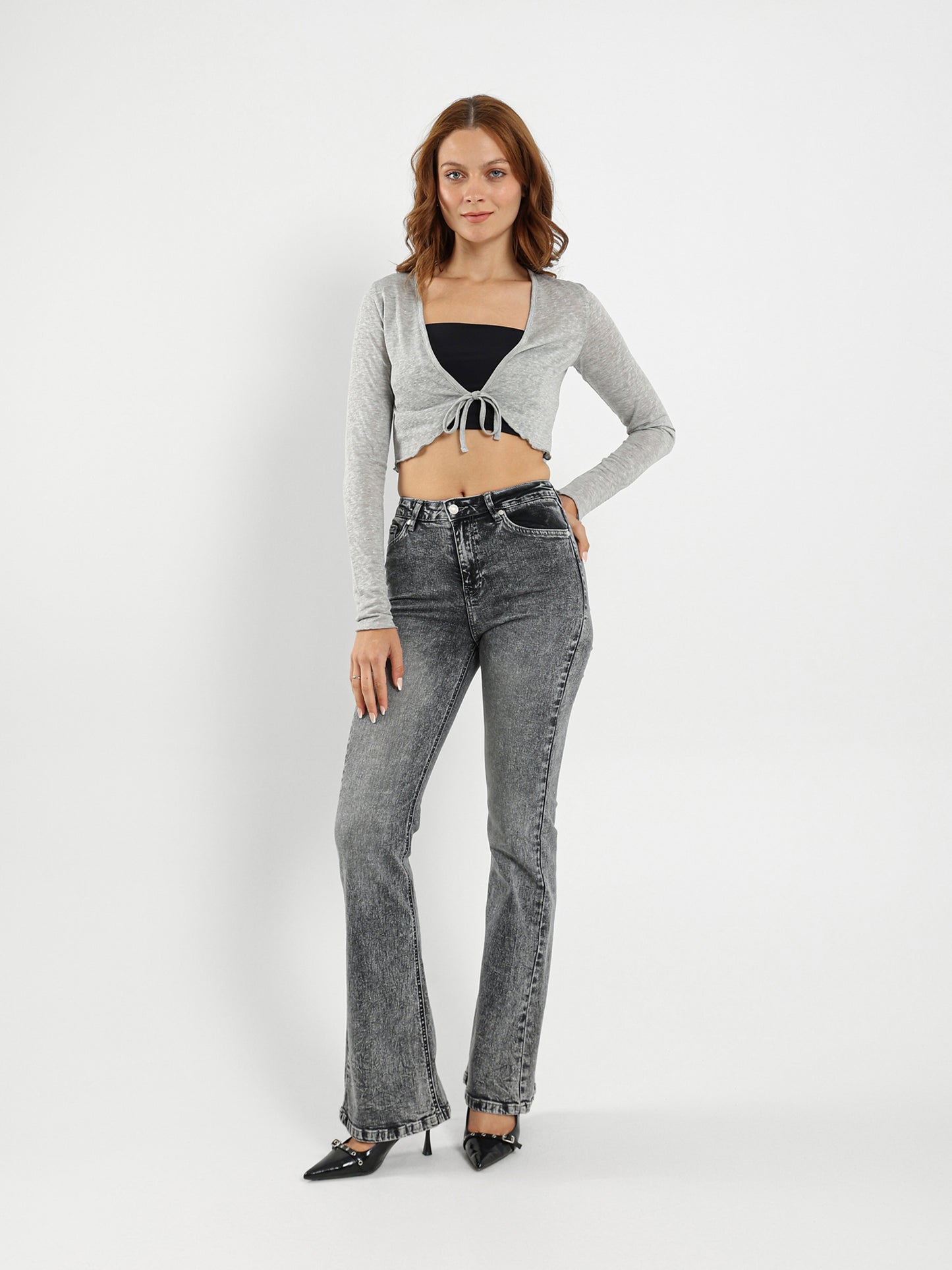 Front Tie Bolero Cardigan With Frayed Hem