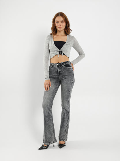 Front Tie Bolero Cardigan With Frayed Hem
