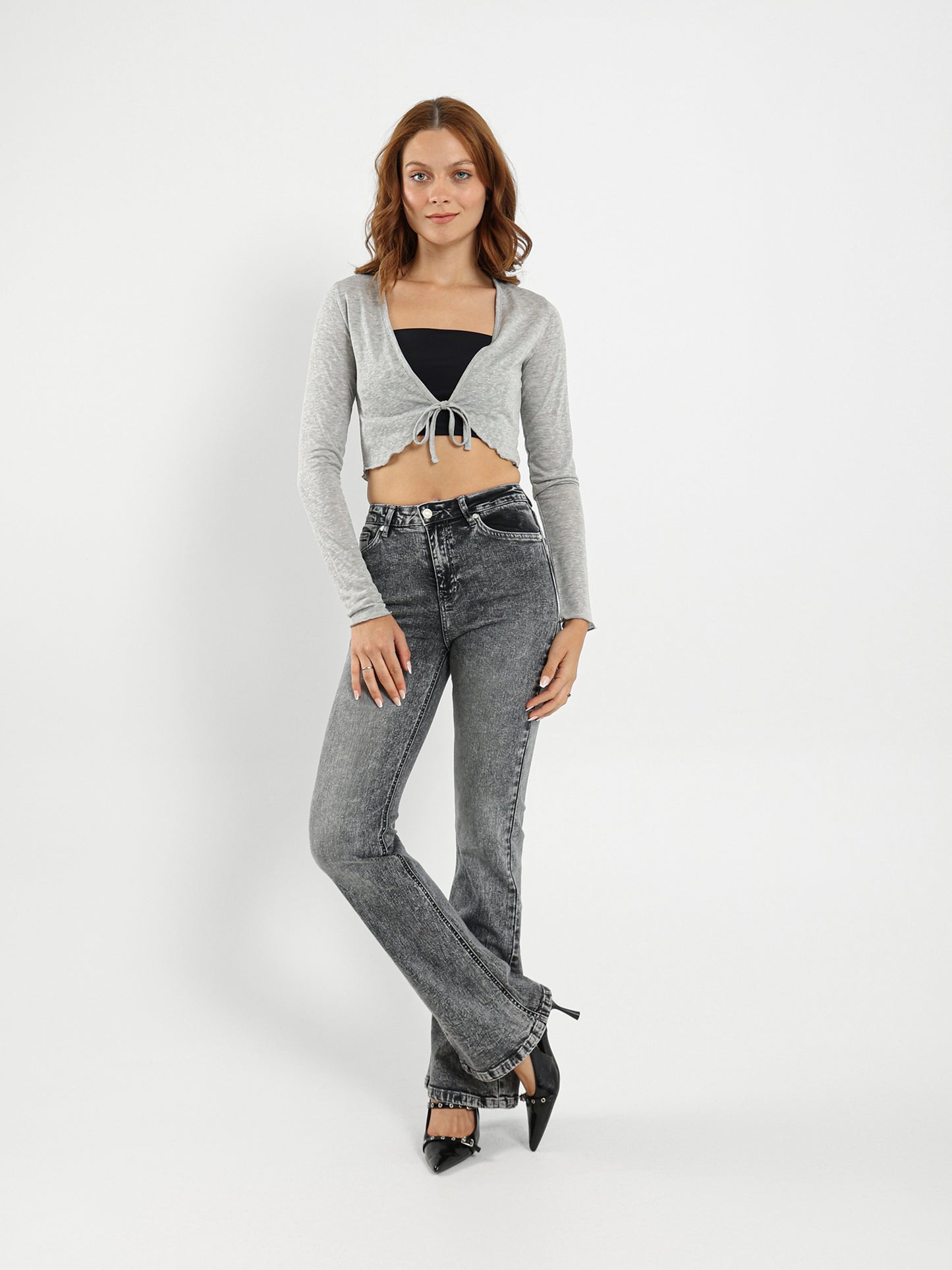 Front Tie Bolero Cardigan With Frayed Hem