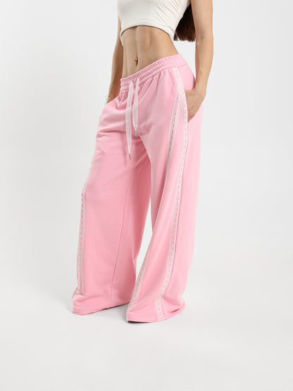 Wide Leg Sweatpants With Lace Tape Insert