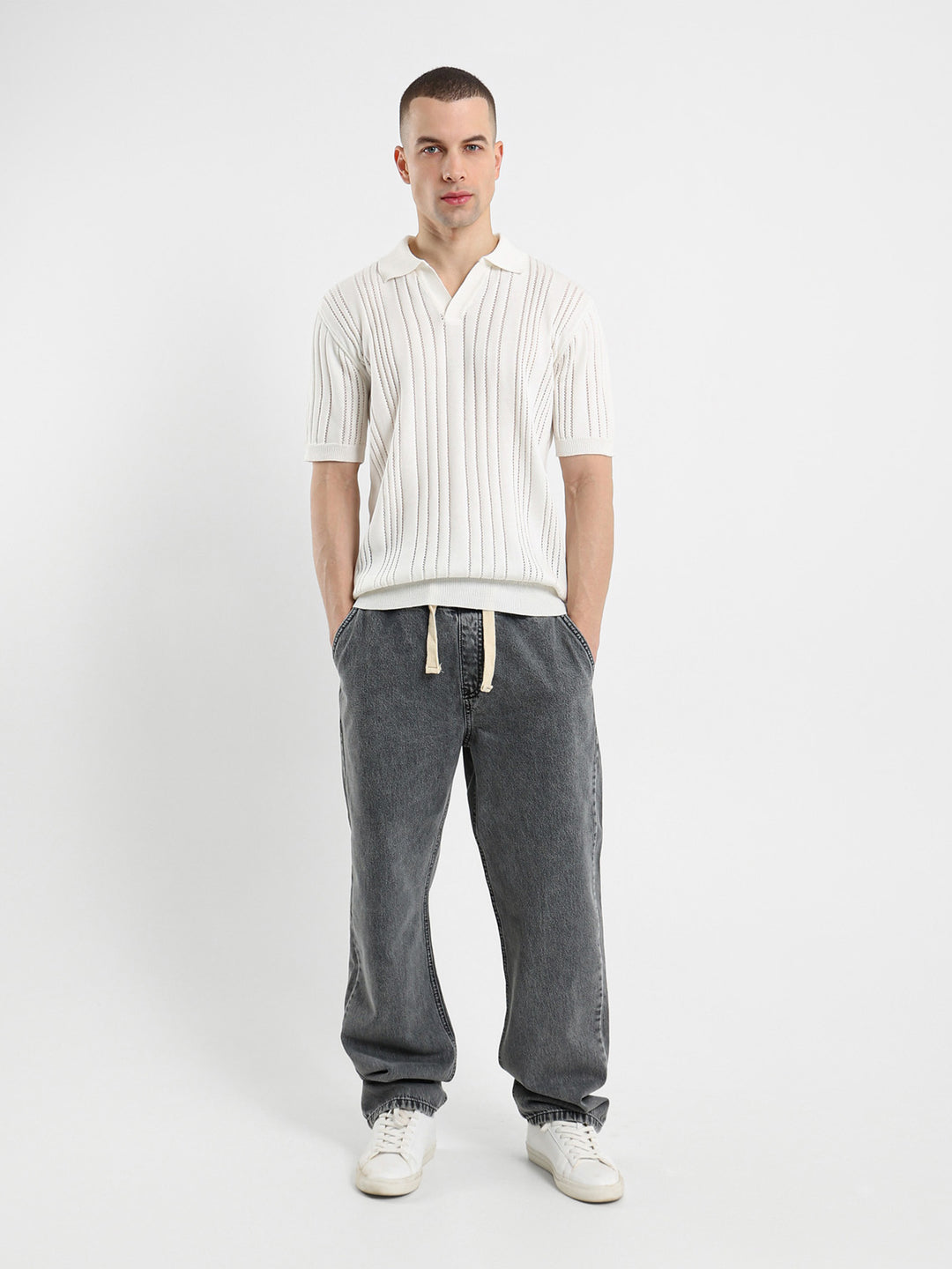 Open Knit Relaxed Fit Polo Shirt