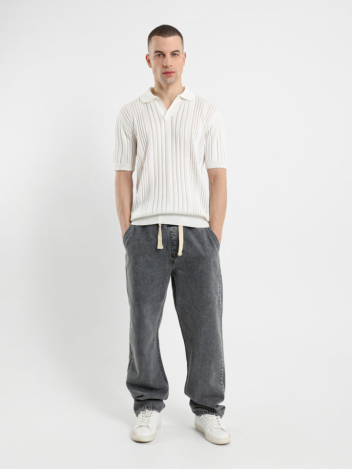 Open Knit Relaxed Fit Polo Shirt