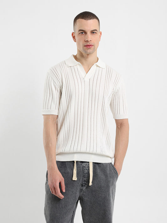Open Knit Relaxed Fit Polo Shirt