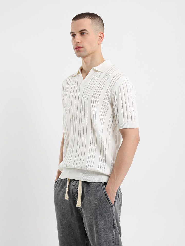 Open Knit Relaxed Fit Polo Shirt
