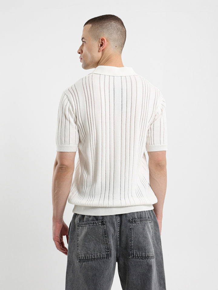 Open Knit Relaxed Fit Polo Shirt