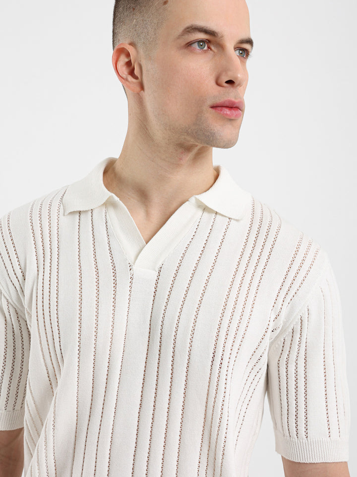 Open Knit Relaxed Fit Polo Shirt