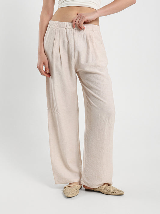 Pleated Linen Pants with Elastic Waist
