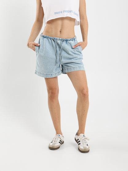 Denim Shorts With Tie Waist