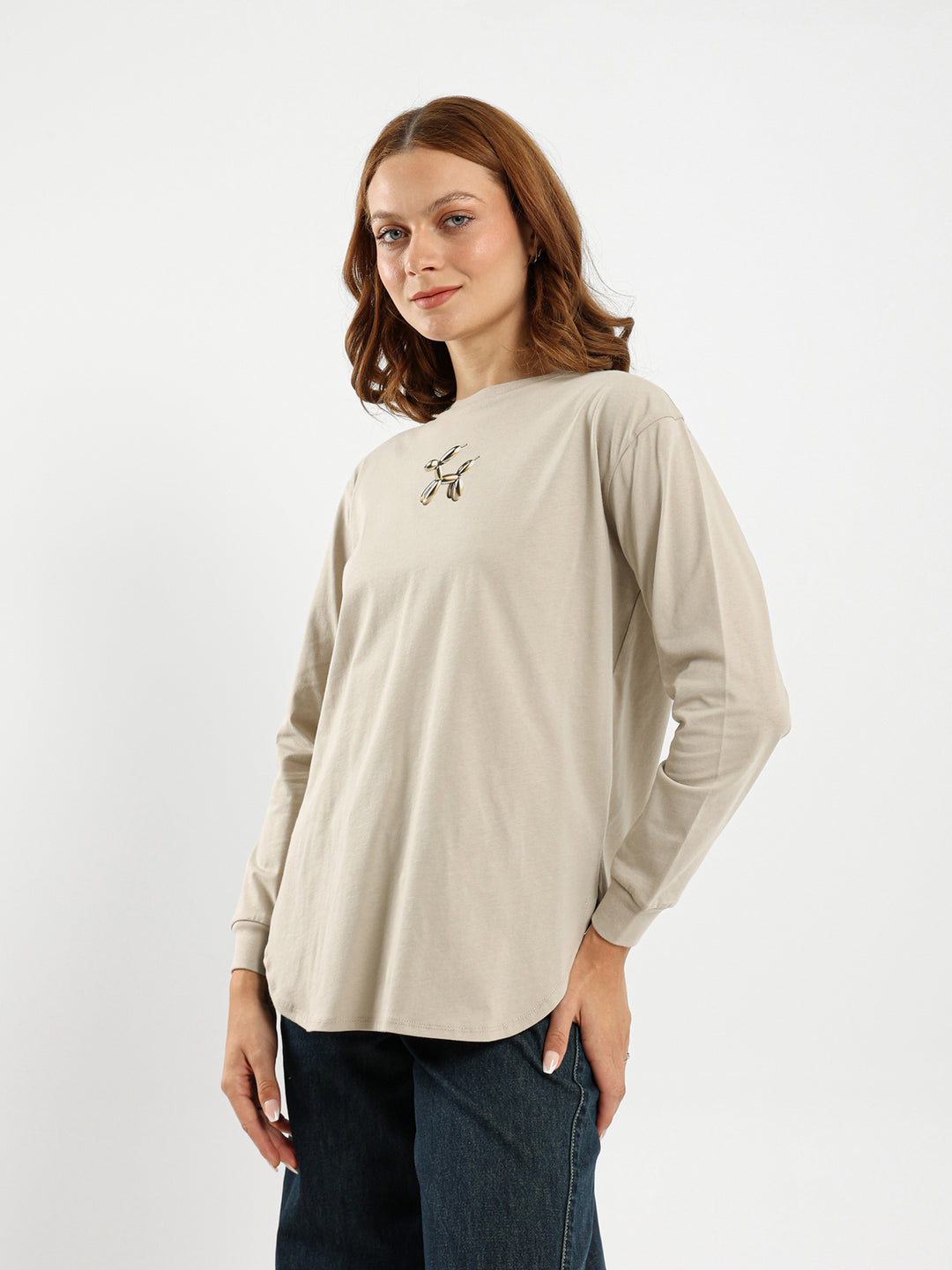 Gold Poodle Print Long Sleeve T-Shirt