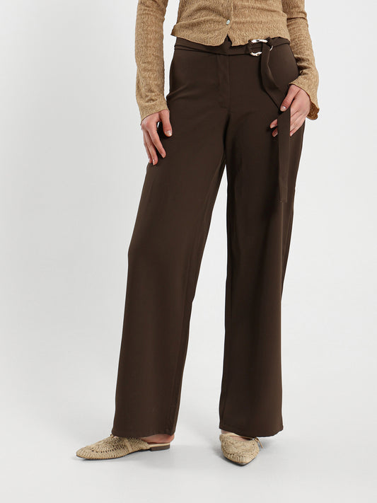 Straight-Fit Pants with Gold Buckle Belt